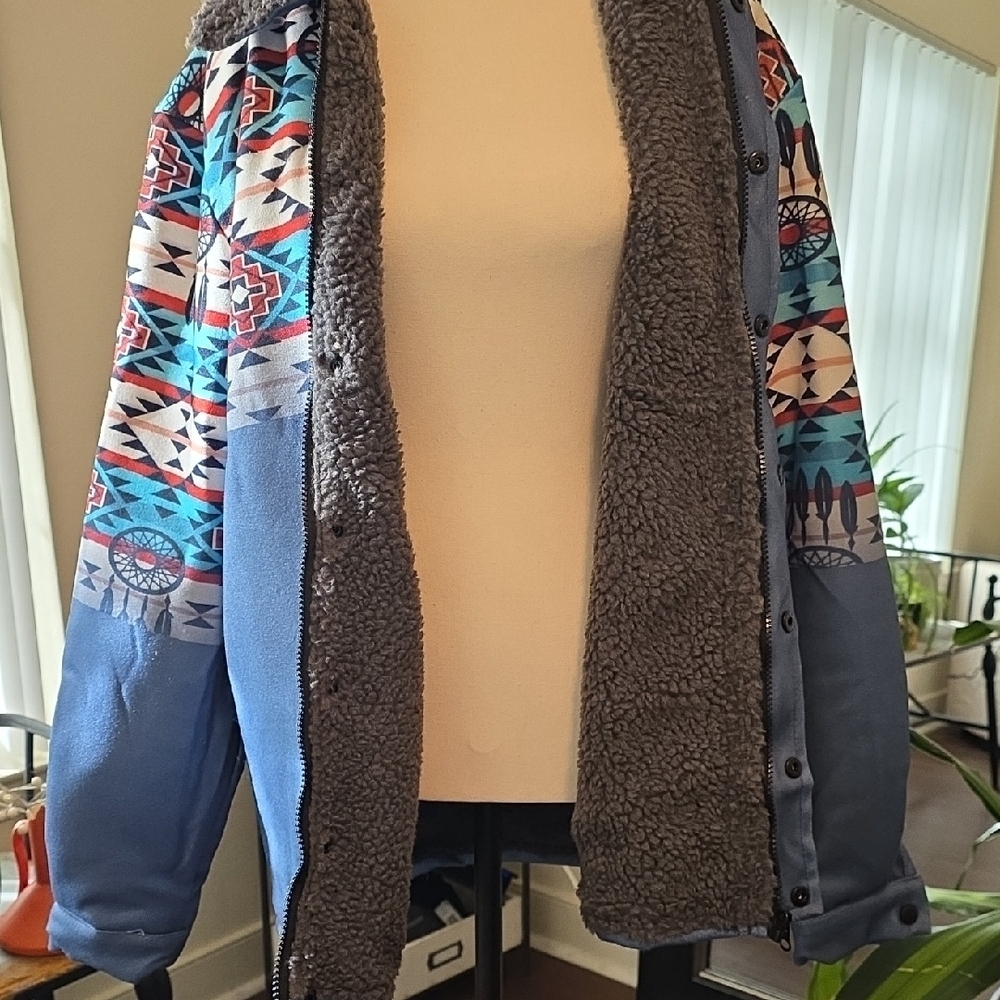 Men's Blue Patterned Jacket - Picture 3 of 4